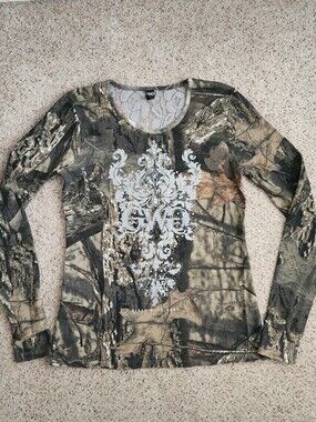 Girls With Guns Camo Long Sleeve Top with Decorative Print